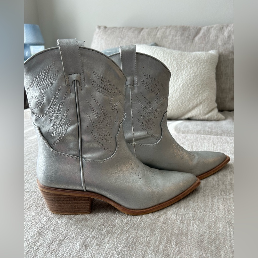 Silver Western Ankle Boots